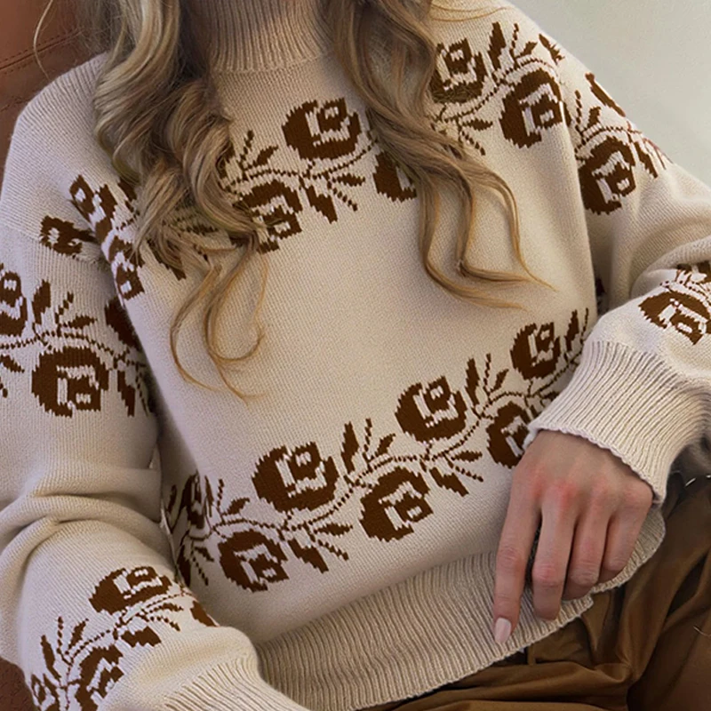 BKLD Vintage Elegant Women's Jacquard Floral Pattern Sweater Autumn Winter Maillard Colors Half High Neck Loose Pullover Jumpers
BKLD Vintage Elegant Women's Jacquard Floral Pattern Sweater Autumn Winter Maillard Colors Half High Neck Loose Pullover Jumpers