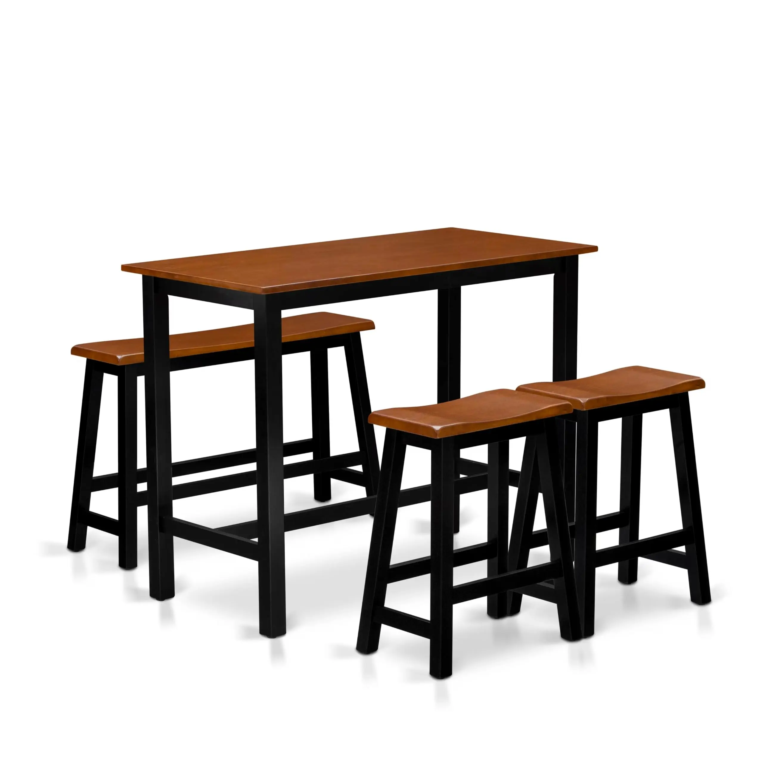 4-Piece Contemporary Bar Height Dining Set: Rectangular Wood Top Table With Two Stools And One Bench, 24x47 Inches
4-Piece Contemporary Bar Height Dining Set: Rectangular Wood Top Table With Two Stools And One Bench, 24x47 Inches