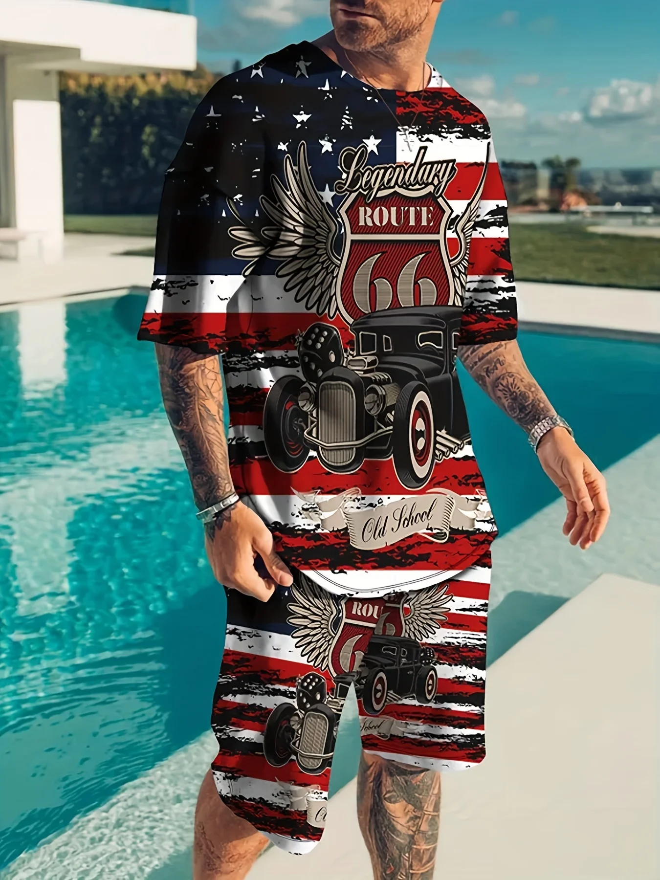 2pcs Set Men'S Summer Casual T-Shirt Suit Retro Vintage Car 3d Printing Men'S Short-Sleeved Round Neck T-Shirt And Shorts Suit
2pcs Set Men'S Summer Casual T-Shirt Suit Retro Vintage Car 3d Printing Men'S Short-Sleeved Round Neck T-Shirt And Shorts Suit