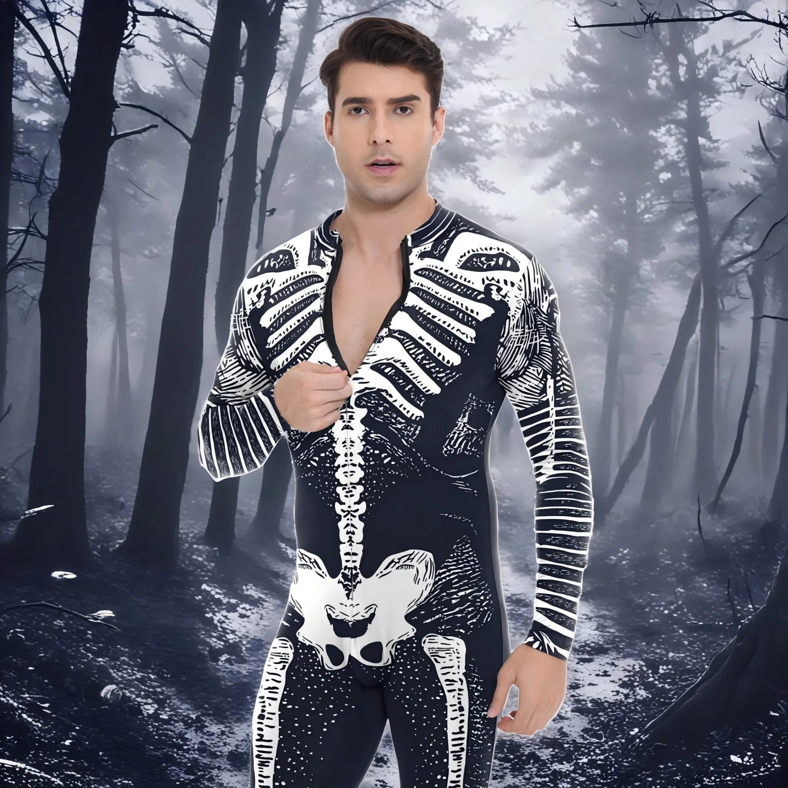 Skeleton Pattern Cosplay Costume Halloween Party Front Zipper Jumpsuit Man Long Sleeve Spandex Bodysuit Carnival Stage Outfits
Skeleton Pattern Cosplay Costume Halloween Party Front Zipper Jumpsuit Man Long Sleeve Spandex Bodysuit Carnival Stage Outfits