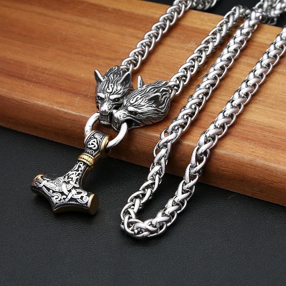 Vintage 316L Stainless Steel Thor's Hammer Pendant Necklace Viking Wolf Head Keel Chains For Men Nordic Jewelry Amulet Gifts
Vintage 316L Stainless Steel Thor's Hammer Pendant Necklace Viking Wolf Head Keel Chains For Men Nordic Jewelry Amulet Gifts