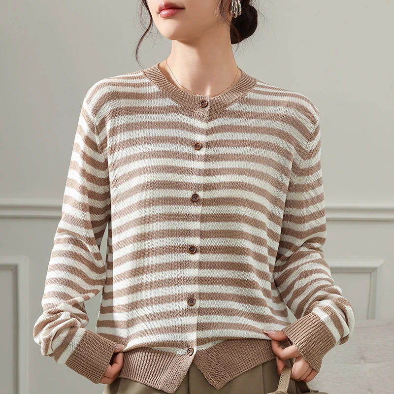 New Summer Long Sleeve Knitted Women's O-neck Cardigan Sweater Fashion Striped Short Women's Full Sleeve Coat Thin Sweater
New Summer Long Sleeve Knitted Women's O-neck Cardigan Sweater Fashion Striped Short Women's Full Sleeve Coat Thin Sweater