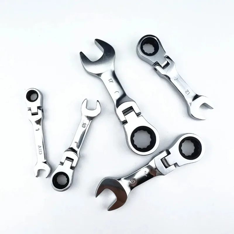 Mini Short Handle Ratchet Wrench With Movable Head Quick Dual-purpose Open End Wrench Hardware Tool Labor-saving Wrench