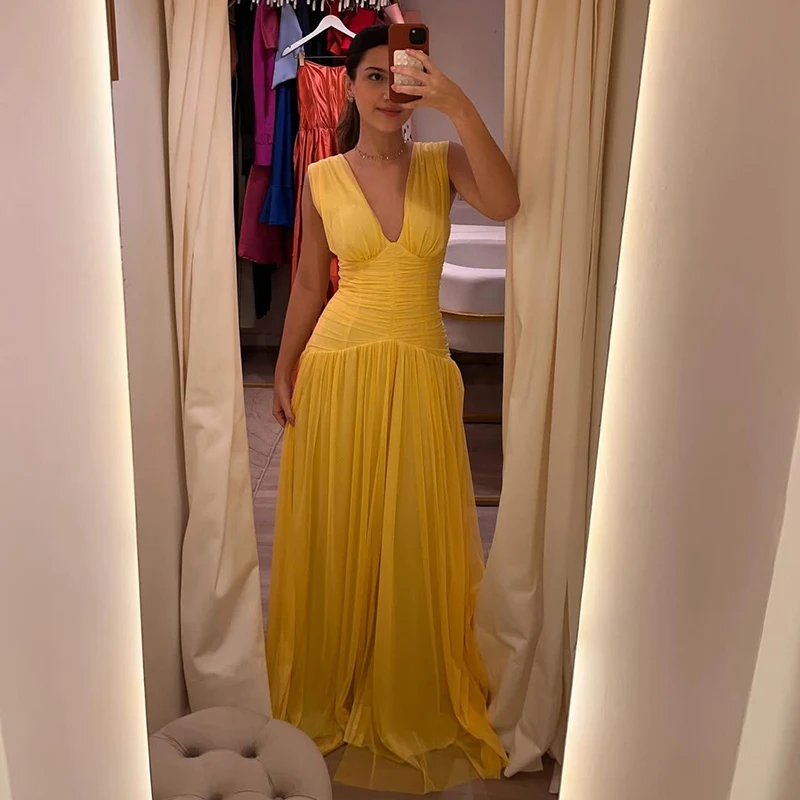 Thinyfull Boho A-Line Prom Evening Dresses V-Neck Sleeveless Yellow Party Dress Chiffon Night Cocktail Prom Gowns Customized
Thinyfull Boho A-Line Prom Evening Dresses V-Neck Sleeveless Yellow Party Dress Chiffon Night Cocktail Prom Gowns Customized