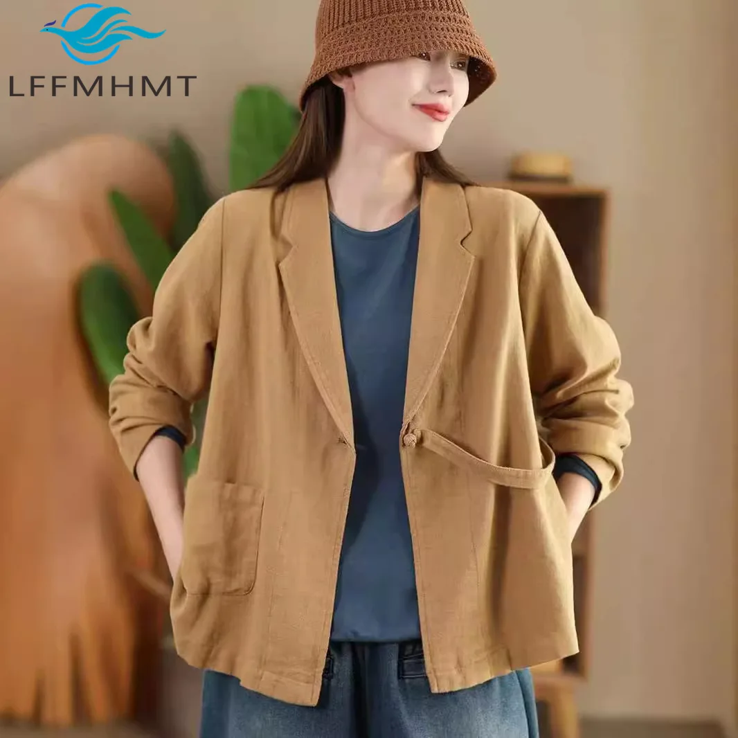Spring Summer New Fashion Linen Blazer for Women Single Buckle Turn-over Collar Outer Jacket Office Lady Loose Casual Coats
Spring Summer New Fashion Linen Blazer for Women Single Buckle Turn-over Collar Outer Jacket Office Lady Loose Casual Coats