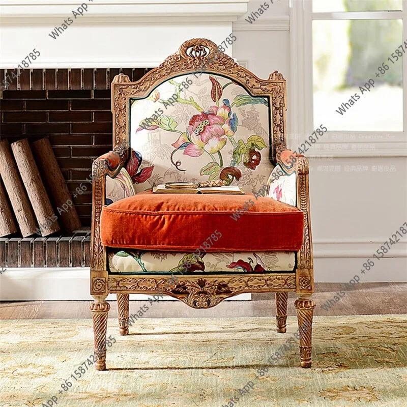 American neoclassical solid wood carving flower sofa chair single light luxury fabric French European high back leisure
American neoclassical solid wood carving flower sofa chair single light luxury fabric French European high back leisure