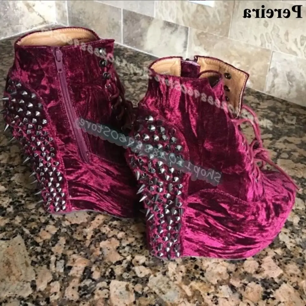 Solid Suede Rivets Platform Cross Tied Ankle Boots Wedges High Heel Women Shoes Side Zipper Round Toe Stylish Zapatos Para Mujer
Solid Suede Rivets Platform Cross Tied Ankle Boots Wedges High Heel Women Shoes Side Zipper Round Toe Stylish Zapatos Para Mujer