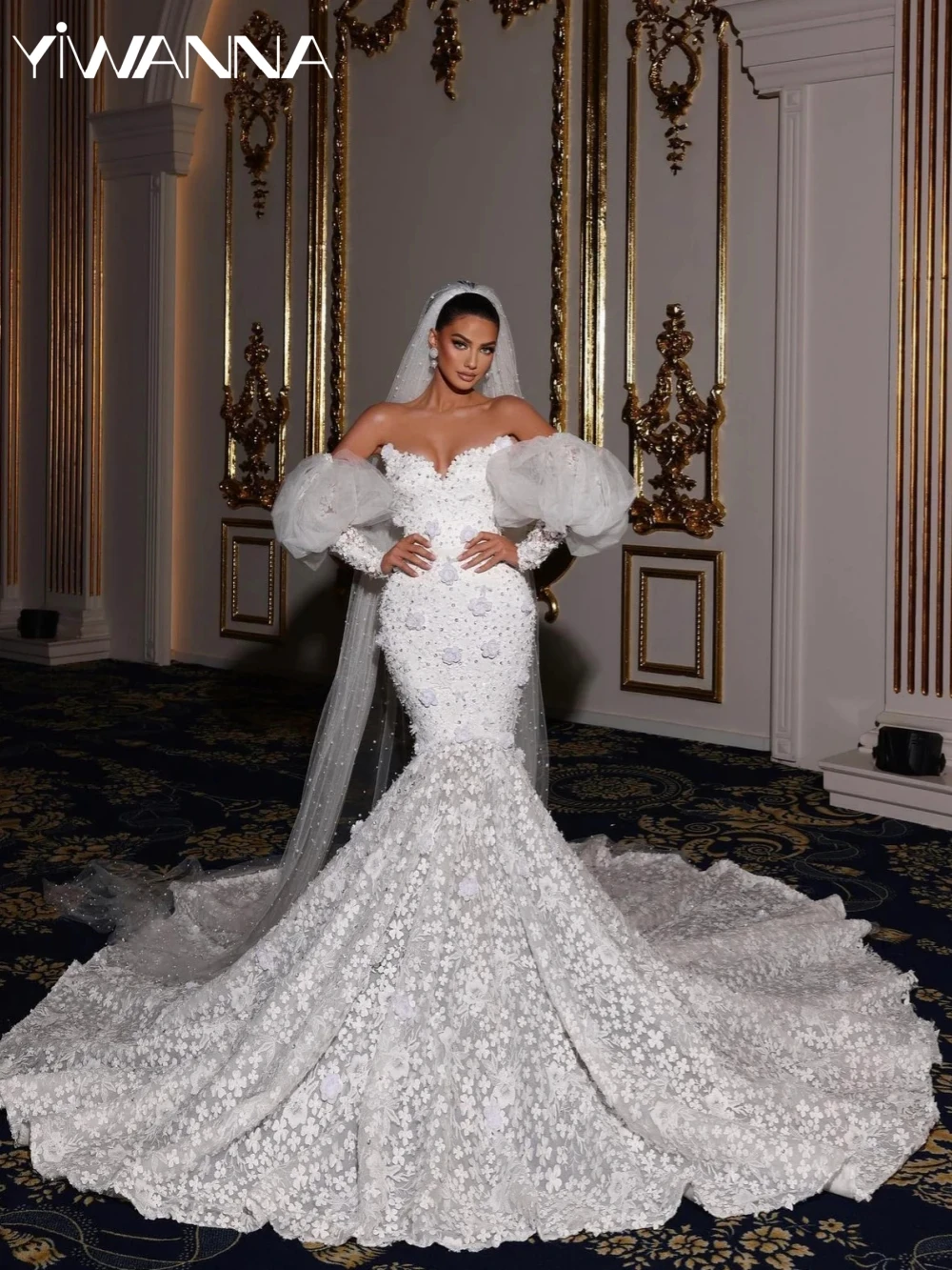 Charming Beaded Lace Appliques Wedding Dress With 3D Flower Detachable Train Bridal Gown Customized Mermaid Dresses For Bride
Charming Beaded Lace Appliques Wedding Dress With 3D Flower Detachable Train Bridal Gown Customized Mermaid Dresses For Bride