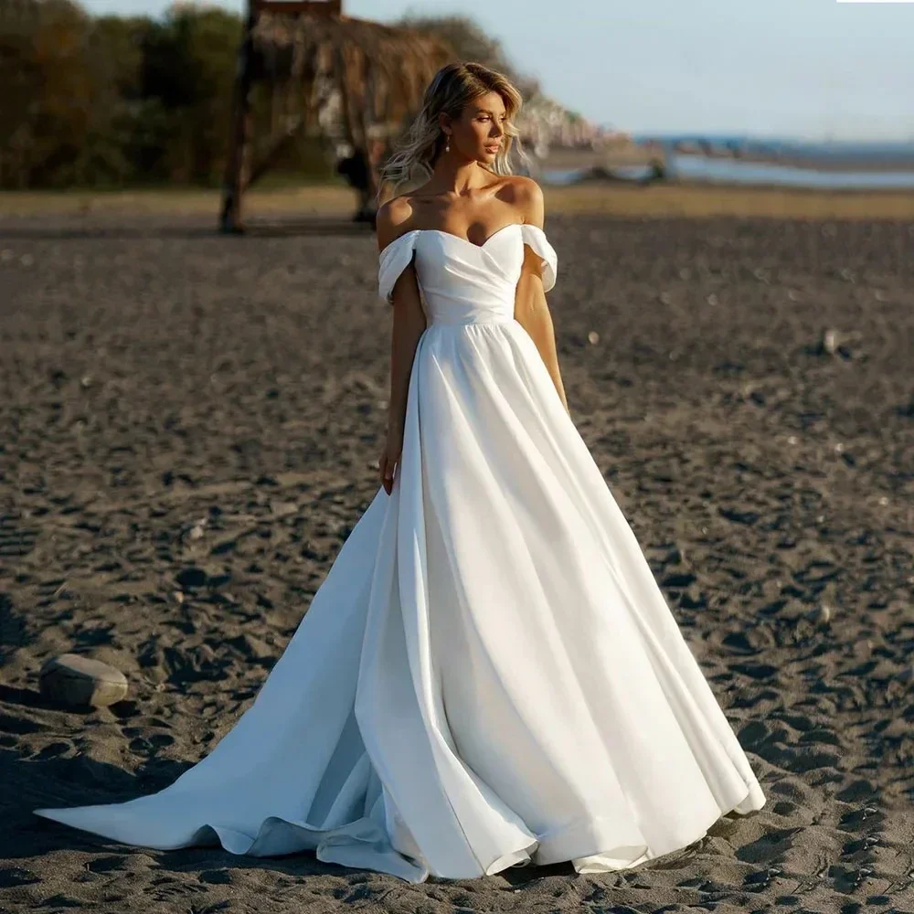 Charming Off The Shoulder Wedding Dresses A Line Ruched Satin Sweetheart Bridal Gowns For Women Long Vestidos De Novia 2024
Charming Off The Shoulder Wedding Dresses A Line Ruched Satin Sweetheart Bridal Gowns For Women Long Vestidos De Novia 2024