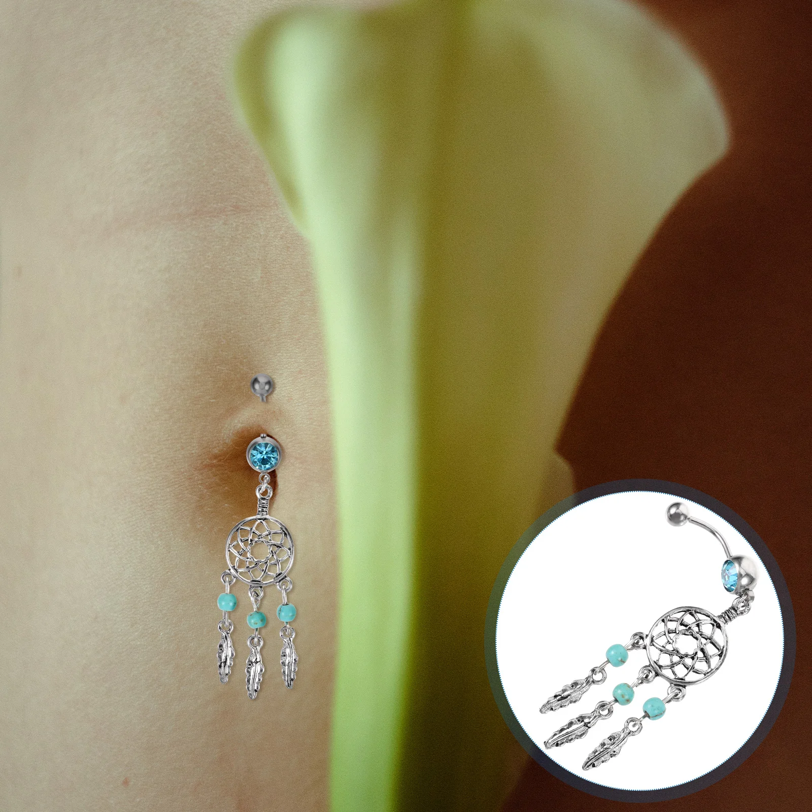 Dream Catcher Turquoise Belly Button Ring Silver Plated Blue Navel Nail Piercing Jewelry for Women Girls Body Unique Decor Shiny
Dream Catcher Turquoise Belly Button Ring Silver Plated Blue Navel Nail Piercing Jewelry for Women Girls Body Unique Decor Shiny