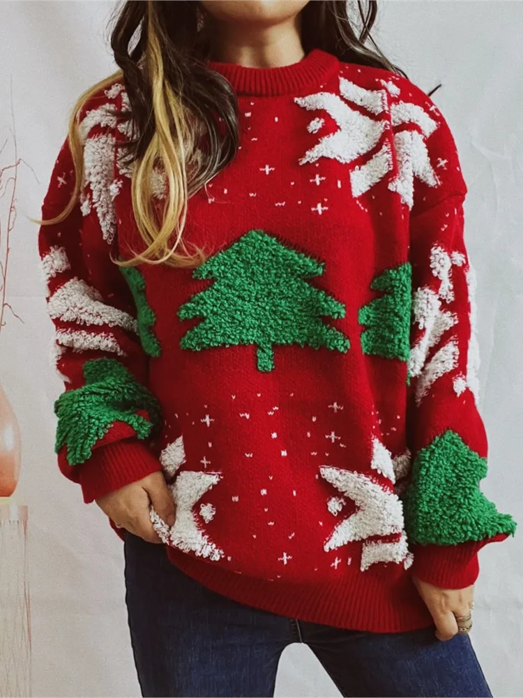 Christmas New Knitted Sweater Women's Commuting Round-neck Long-sleeved Pullover Christmas Tree Jacquard Loose Casual Tops
Christmas New Knitted Sweater Women's Commuting Round-neck Long-sleeved Pullover Christmas Tree Jacquard Loose Casual Tops