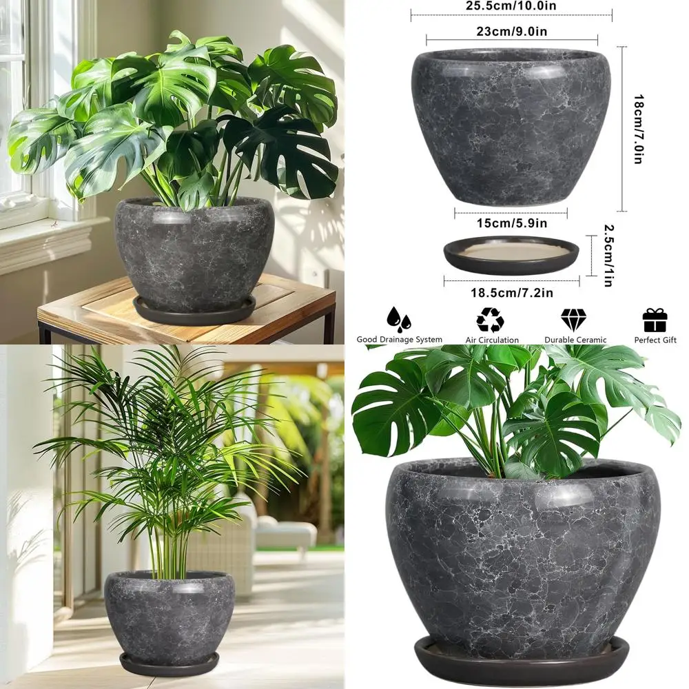 10 Inch Indoor Plant Pot with Drainage Hole and Saucer, Gray, Suitable for Home Decor
10 Inch Indoor Plant Pot with Drainage Hole and Saucer, Gray, Suitable for Home Decor