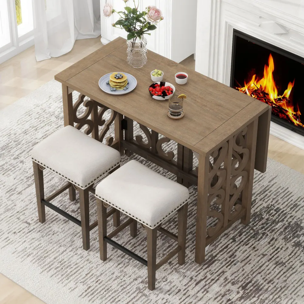TREXM 3 Pieces Retro Dining Table Set With 2 Saddle Stools Folding Table Set For Living Room Kitchen Restaurant Dining Room
TREXM 3 Pieces Retro Dining Table Set With 2 Saddle Stools Folding Table Set For Living Room Kitchen Restaurant Dining Room