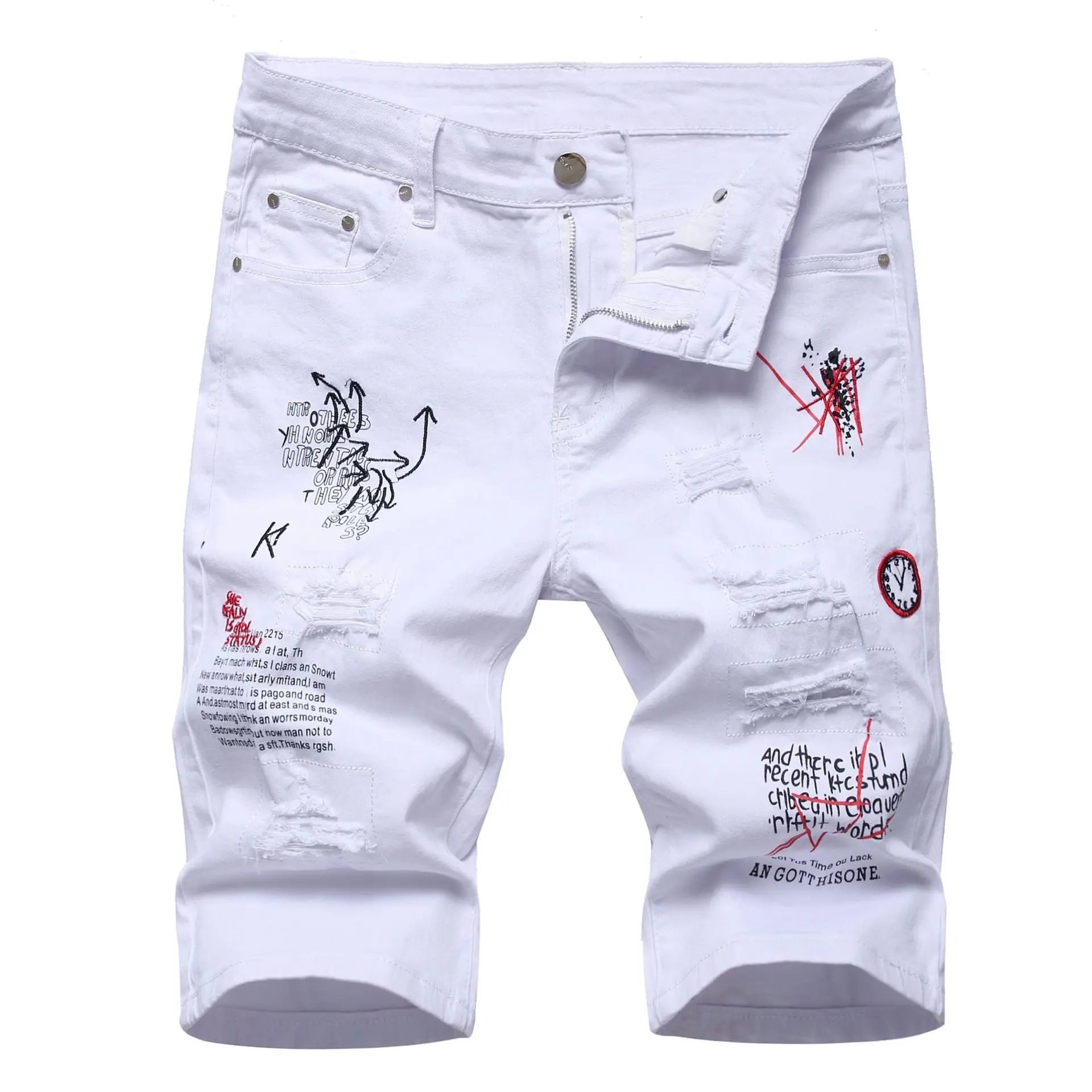 Men's Letters Printed Embroidery Denim Shorts Summer New Elastic Slim Fit Holes Ripped Jeans Brand Fashion High Quality Jeans
Men's Letters Printed Embroidery Denim Shorts Summer New Elastic Slim Fit Holes Ripped Jeans Brand Fashion High Quality Jeans