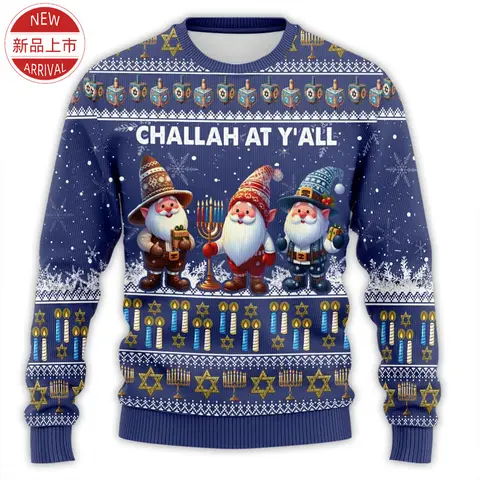 3D Print Hanukkah Festival Sweatshirts Chanukah Graphic IsraelHoodie Fashion Vintage Round Neck Sweatshirts Mens Clothing Tops