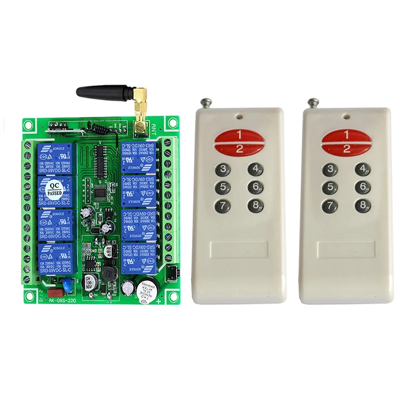 DC 12 В 24 В 48 В 8-канальный 8-канальный радиочастотный беспроводной пульт дистанционного управления Система дистанционного управления приемник-передатчик 8-канальное реле 433 МГц
DC 12 В 24 В 48 В 8-канальный 8-канальный радиочастотный беспроводной пульт дистанционного управления Система дистанционного управления приемник-передатчик 8-канальное реле 433 МГц