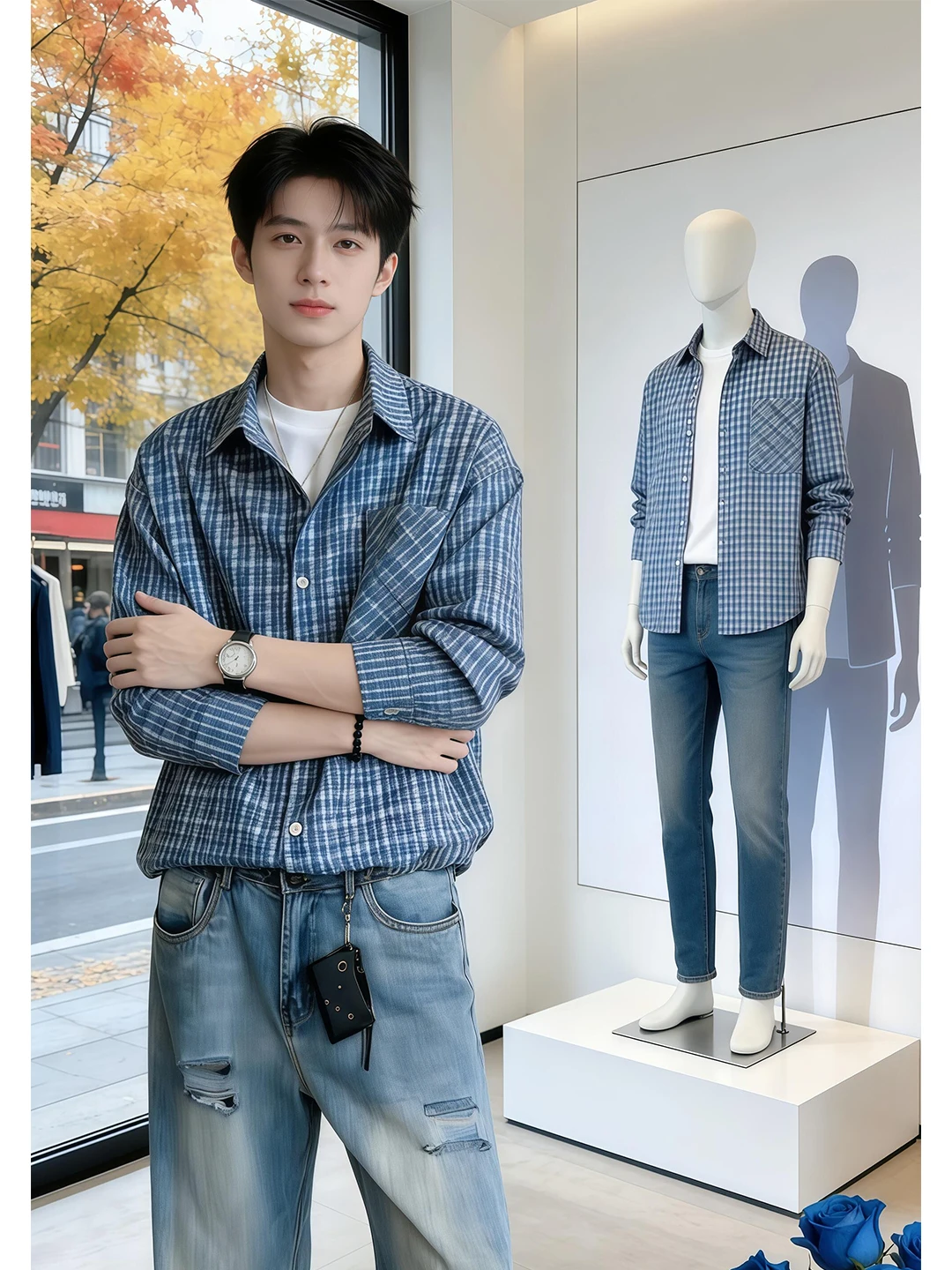 Blue Plaid Long Sve irt Men's Spring Sle Korean Casual Sun Protection Outerwear Loose Fit Button ket Youth Faion
Blue Plaid Long Sve irt Men's Spring Sle Korean Casual Sun Protection Outerwear Loose Fit Button ket Youth Faion