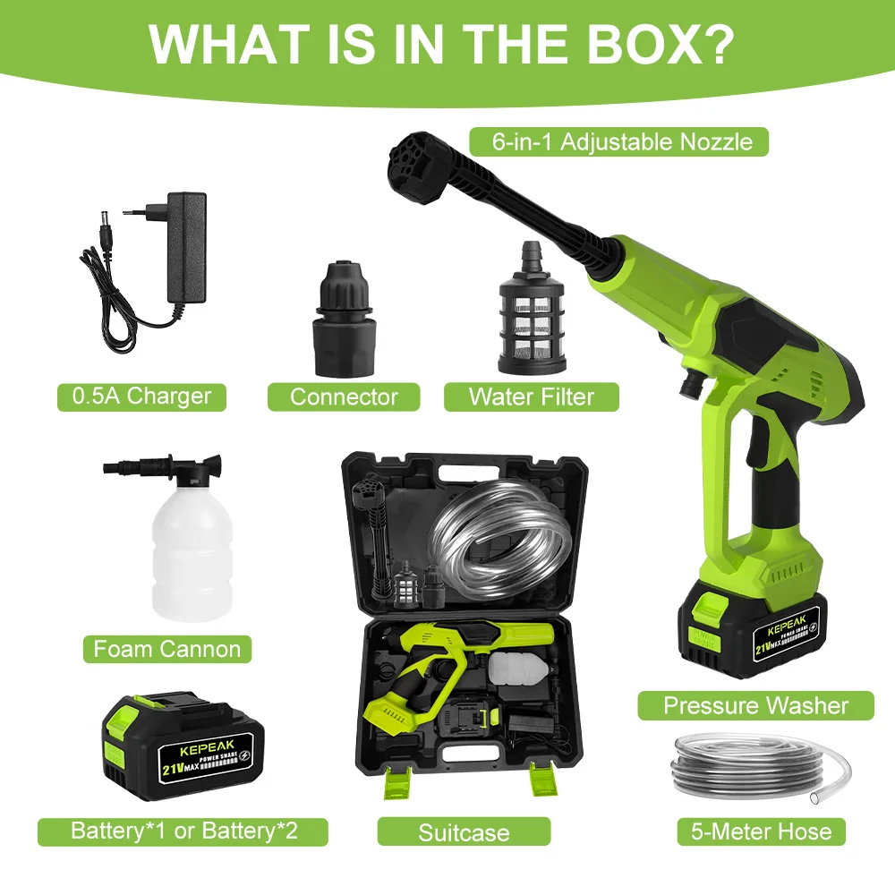 21V Rechargeable Cordless Pressure Washer Gun Portable Electric Car Wash Machine with Foam Sprayer for Home Garden Vehicle Cleaning
21V Rechargeable Cordless Pressure Washer Gun Portable Electric Car Wash Machine with Foam Sprayer for Home Garden Vehicle Cleaning