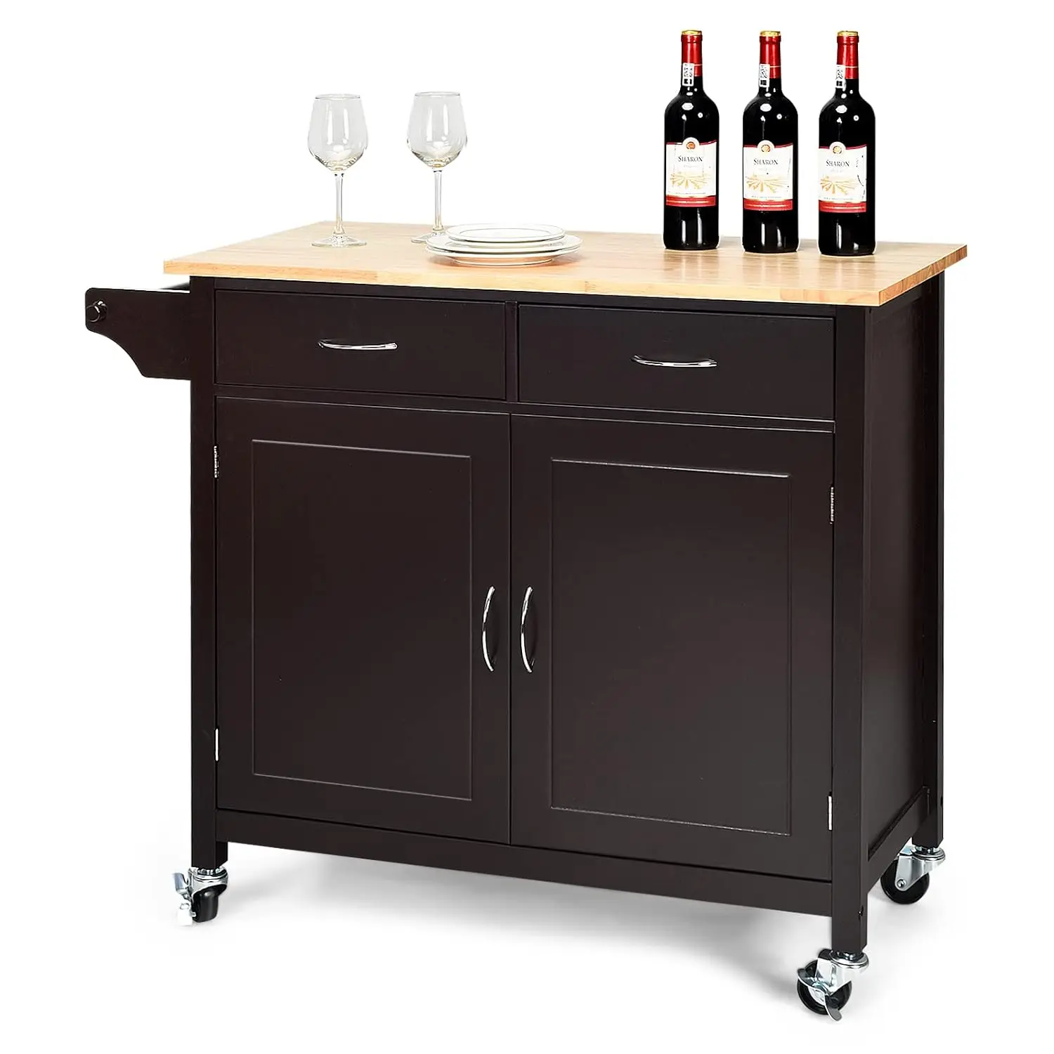 Rolling Kitchen Island with Storage Drawers, Serving Trolley Cart w/Wood Tabletop & 2-Door, Customized
Rolling Kitchen Island with Storage Drawers, Serving Trolley Cart w/Wood Tabletop & 2-Door, Customized