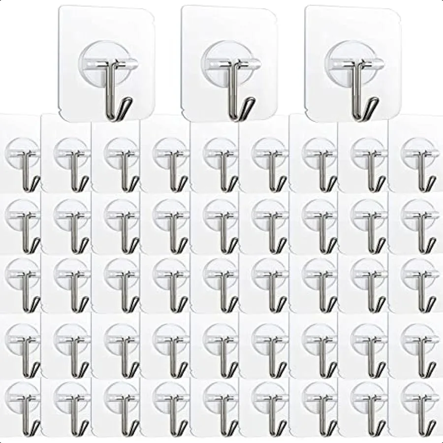 100 Pack Adhesive Hooks Wall Hooks 24lb Max Heavy Duty Self Adhesive HooksTransparent Reusable Adhesive Wall Hooks for Hanging
100 Pack Adhesive Hooks Wall Hooks 24lb Max Heavy Duty Self Adhesive HooksTransparent Reusable Adhesive Wall Hooks for Hanging