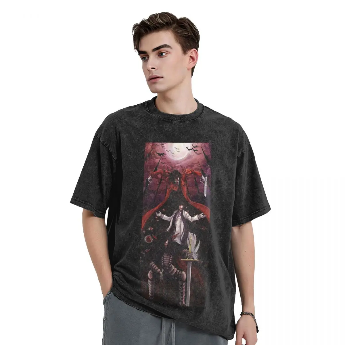 Alucard Hellsing Manga, потертые футболки, повседневная футболка в стиле хип-хоп с короткими рукавами, уличная одежда, футболки для мужчин и женщин
Alucard Hellsing Manga, потертые футболки, повседневная футболка в стиле хип-хоп с короткими рукавами, уличная одежда, футболки для мужчин и женщин