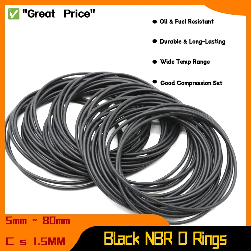 NBR Gasket Thickness OD 5mm ~ 80mm Round Corrosion Oil Resistant Sealing Washer 10/50Pcs Black Nitrile Rubber O Ring CS 1.5mm
NBR Gasket Thickness OD 5mm ~ 80mm Round Corrosion Oil Resistant Sealing Washer 10/50Pcs Black Nitrile Rubber O Ring CS 1.5mm