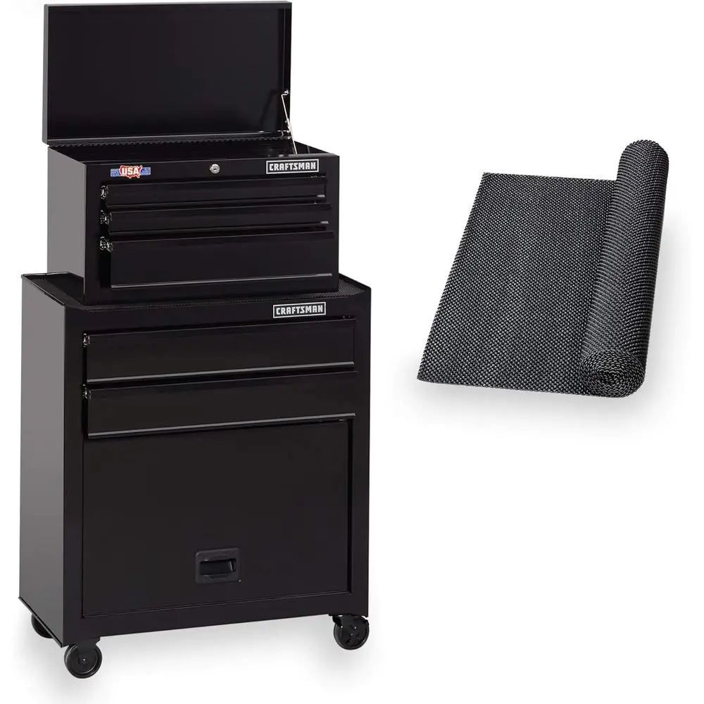 26-Inch Rolling Tool Chest Combo with Liner Roll, 5 Drawers, Black
26-Inch Rolling Tool Chest Combo with Liner Roll, 5 Drawers, Black