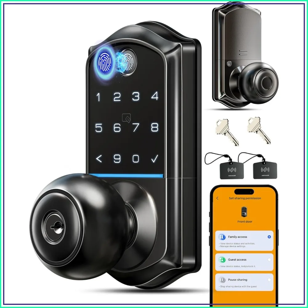 Smart Fingerprint Door Lock - Keyless Entry with App Control, Auto Lock, Remote Sharing, Easy Install, Matte Black
Smart Fingerprint Door Lock - Keyless Entry with App Control, Auto Lock, Remote Sharing, Easy Install, Matte Black