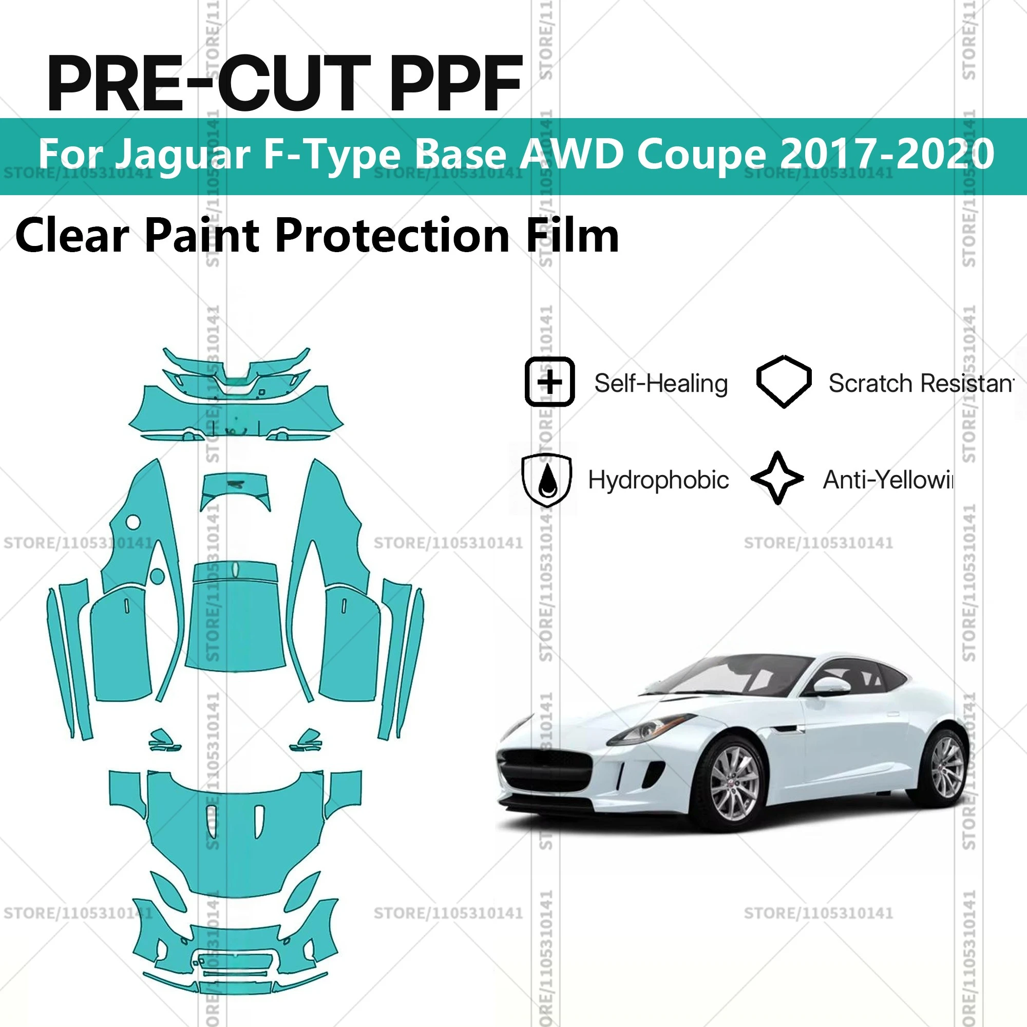 Для Jaguar F-Type Base AWD Coupe 2017-2020: Предварительно вырезанная прозрачная защитная пленка (PPF) для автомобиля, полный комплект для всего кузова
Для Jaguar F-Type Base AWD Coupe 2017-2020: Предварительно вырезанная прозрачная защитная пленка (PPF) для автомобиля, полный комплект для всего кузова