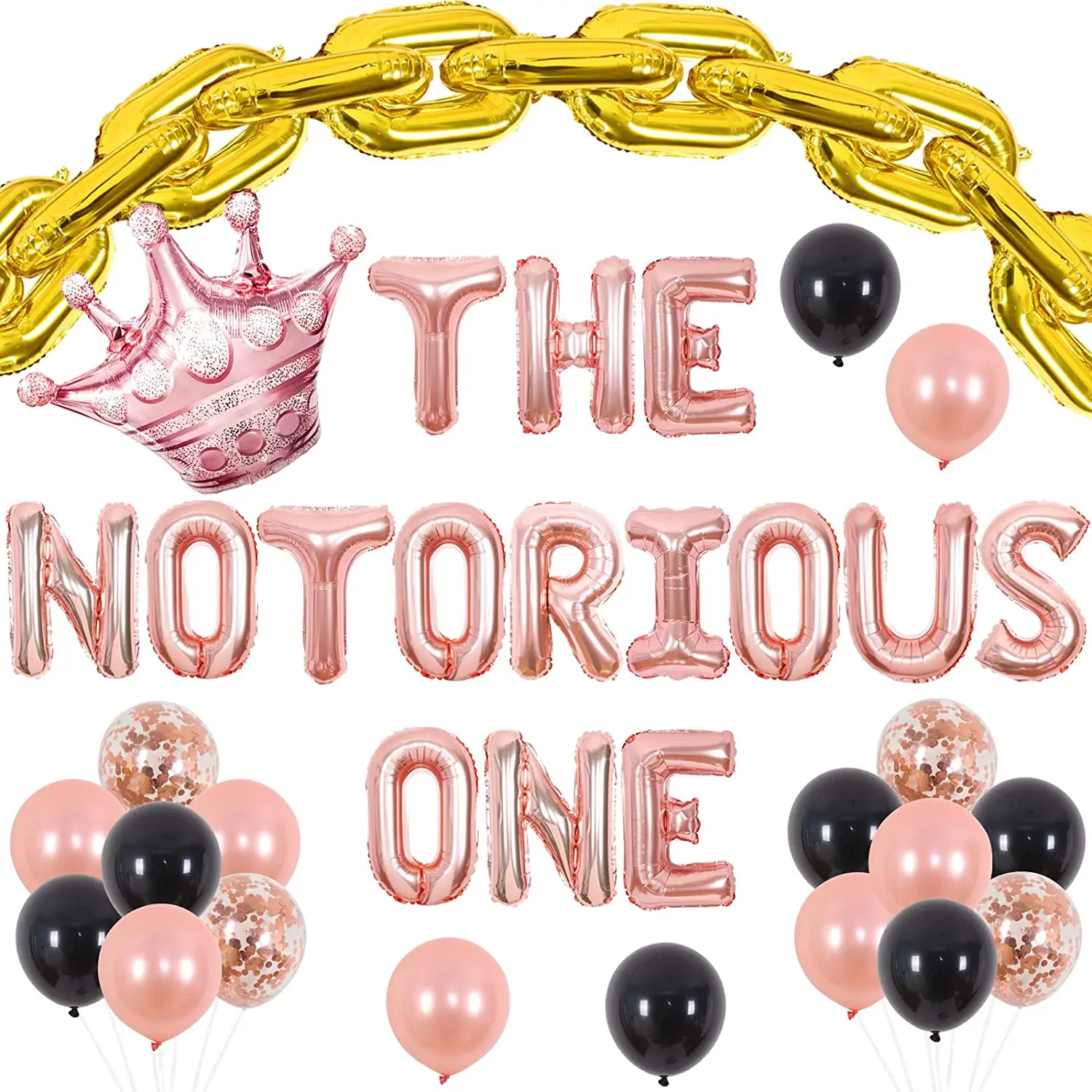 Rose Gold The Notorious One Hip Hop 1st Birthday Party Decorations for Girl with The Notorious One Chain Crown Foil Balloons
Rose Gold The Notorious One Hip Hop 1st Birthday Party Decorations for Girl with The Notorious One Chain Crown Foil Balloons