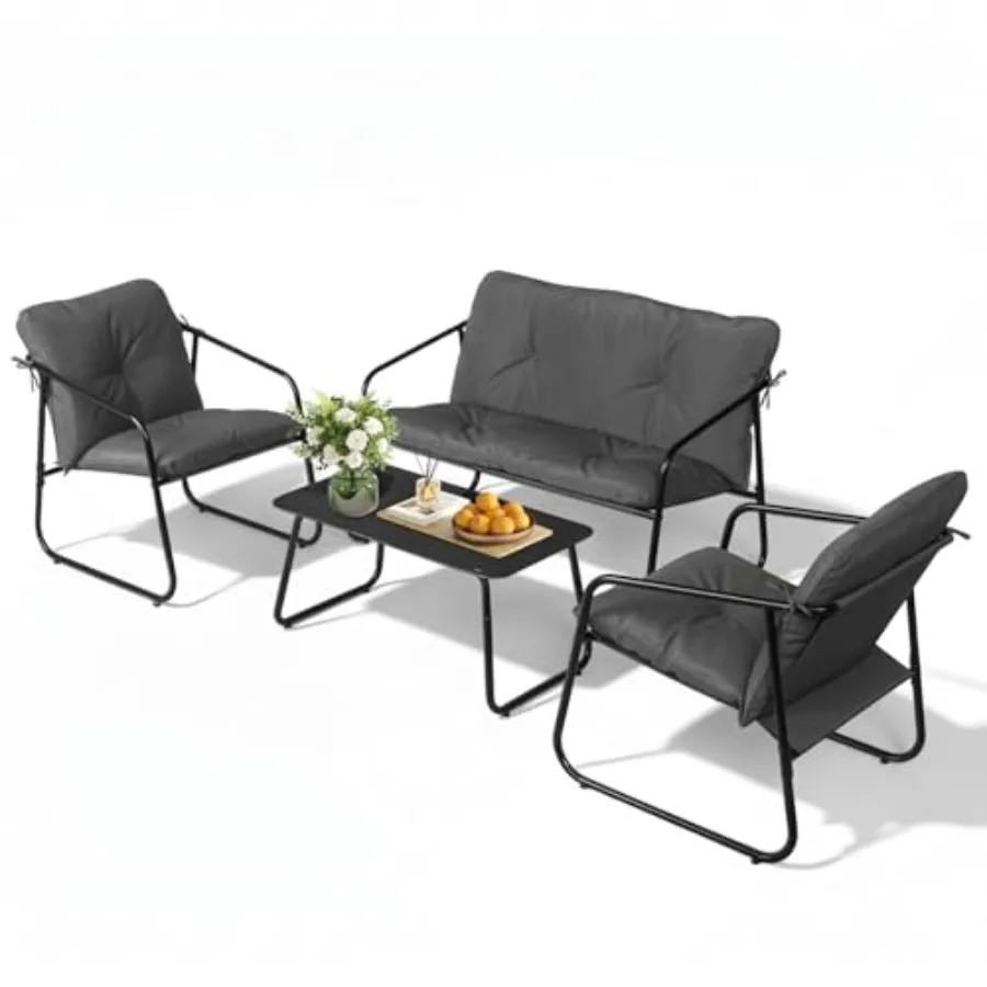 4 Piece Patio Conversation Set for Garden Backyard Porch: Grey All-Weather Wicker with Grey Cushions Tempered Glass Coffee Tabl
4 Piece Patio Conversation Set for Garden Backyard Porch: Grey All-Weather Wicker with Grey Cushions Tempered Glass Coffee Tabl