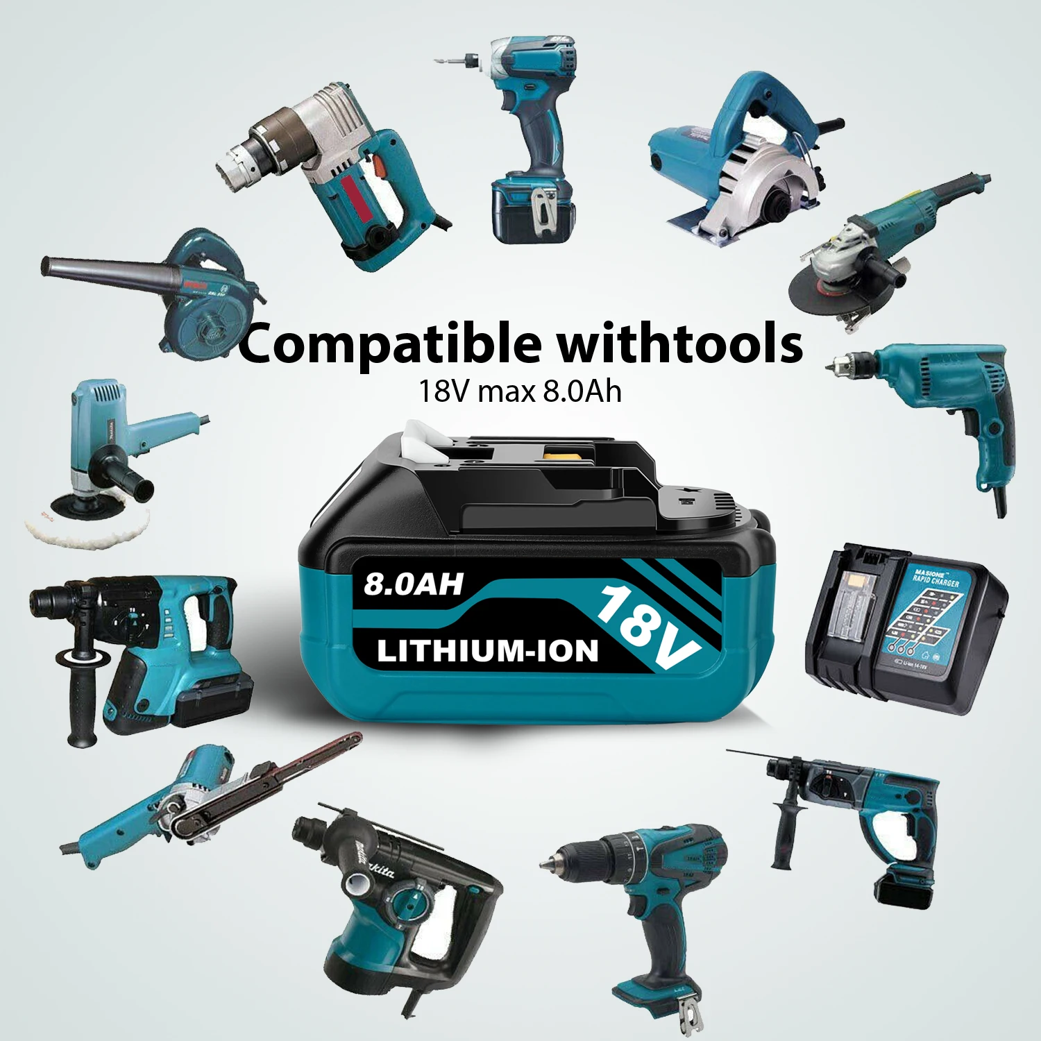 18V BL1860B Model Power Tool Replacement Battery Pack, 8.0Ah High Capacity Version, Compatible with Multiple Tools
18V BL1860B Model Power Tool Replacement Battery Pack, 8.0Ah High Capacity Version, Compatible with Multiple Tools