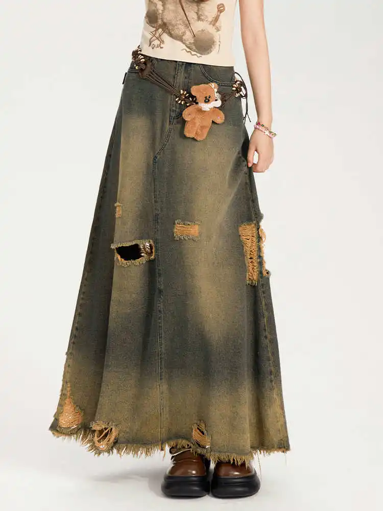 Women Maxi Skirts A-line Ripped Denim Skirts 2000s Aesthetic Korean Goblin Core Y2k Abi American Retro Harajuku Hole Jean Skirt
Women Maxi Skirts A-line Ripped Denim Skirts 2000s Aesthetic Korean Goblin Core Y2k Abi American Retro Harajuku Hole Jean Skirt