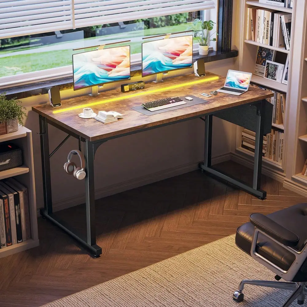 W Computer Desk With LED Lights,110LBS Capacity Office Desk For Home Office, Study Desk Writing Table With Storage Bag, Headpho
W Computer Desk With LED Lights,110LBS Capacity Office Desk For Home Office, Study Desk Writing Table With Storage Bag, Headpho