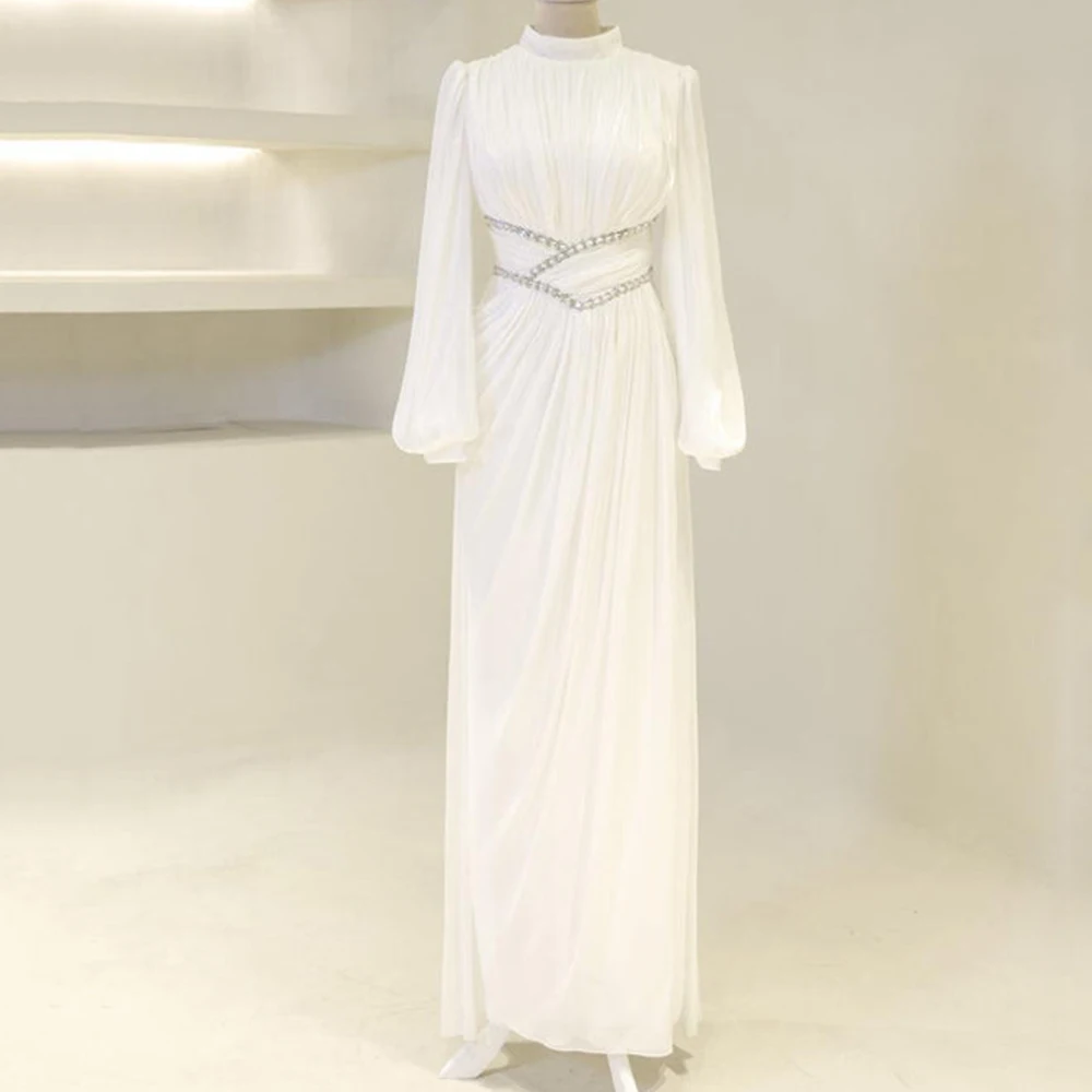 Saudi Arabia High Evening Dress Customized Lantern Long Sleeve Straight Pleat and Beading Women Wedding Party Gown Autumn
Saudi Arabia High Evening Dress Customized Lantern Long Sleeve Straight Pleat and Beading Women Wedding Party Gown Autumn