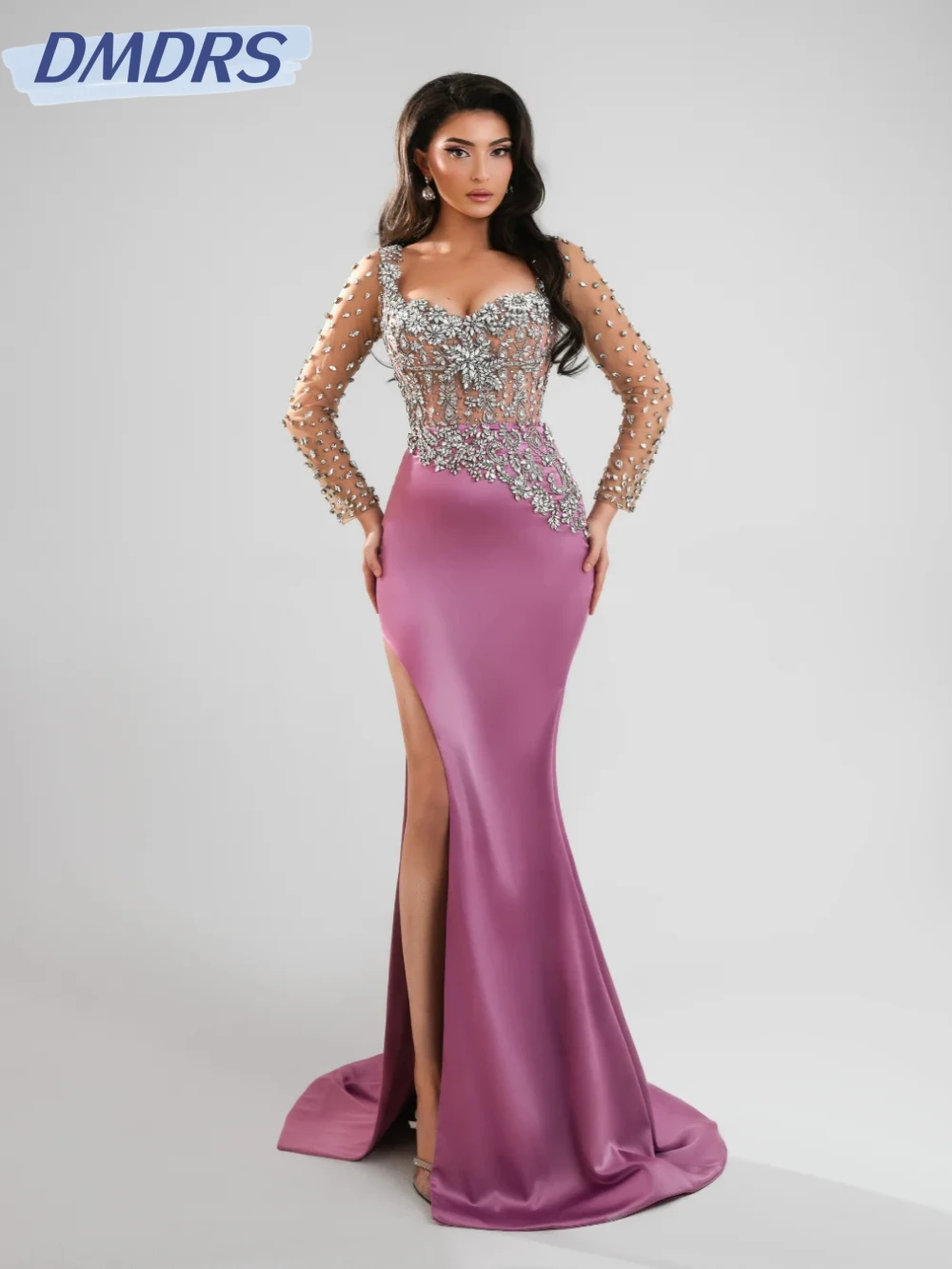 Shiny Crystal Sweetheart Neck Evening Dress Purple Satin Mermaid Long Wedding Party Gown Customized High Slit Prom Dresses
Shiny Crystal Sweetheart Neck Evening Dress Purple Satin Mermaid Long Wedding Party Gown Customized High Slit Prom Dresses