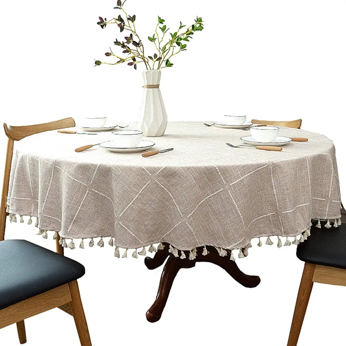 Cotton Linen Plaid Tablecloth, Round Tassel Table Cover for Dining Room Kitchen Decor, 78" Beige
Cotton Linen Plaid Tablecloth, Round Tassel Table Cover for Dining Room Kitchen Decor, 78" Beige
