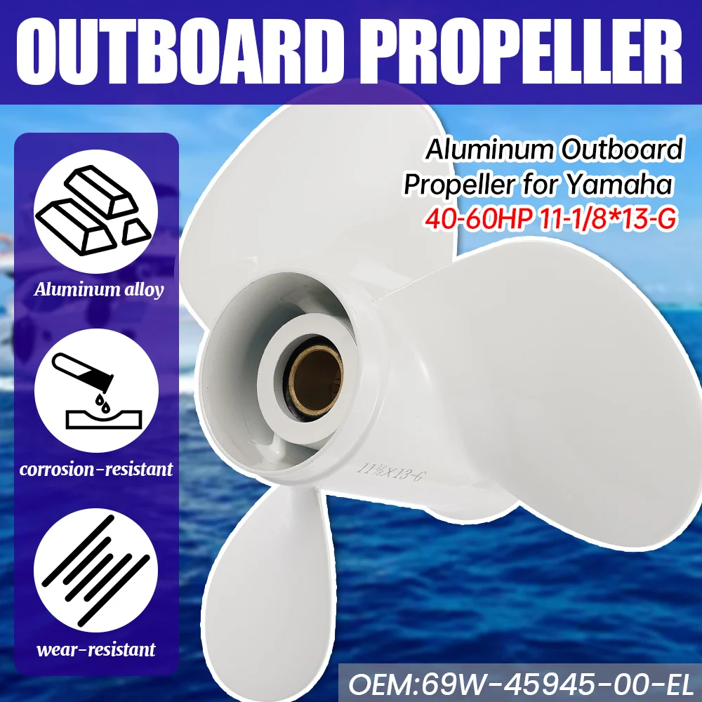 11-1/8 x 13 Aluminum Outboard Propeller for Yamaha 40-60HP | OEM 69W-45945-00-EL | Marine Replacement Prop Accessories
11-1/8 x 13 Aluminum Outboard Propeller for Yamaha 40-60HP | OEM 69W-45945-00-EL | Marine Replacement Prop Accessories