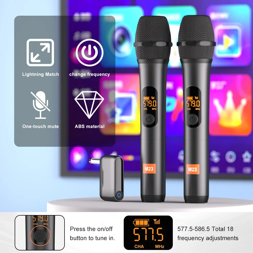 M23 UHF 2 Channel Wireless Microphone System with Rechargeable Receiver Cordless Handheld Mic for Karaoke Church Party DJ
M23 UHF 2 Channel Wireless Microphone System with Rechargeable Receiver Cordless Handheld Mic for Karaoke Church Party DJ