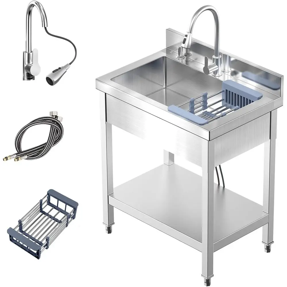 28 Inch Stainless Steel Single Bowl Utility Sink with Faucet, Drain Kit, and Hoses for Kitchen, Restaurant, Laundry, and Garage
28 Inch Stainless Steel Single Bowl Utility Sink with Faucet, Drain Kit, and Hoses for Kitchen, Restaurant, Laundry, and Garage
