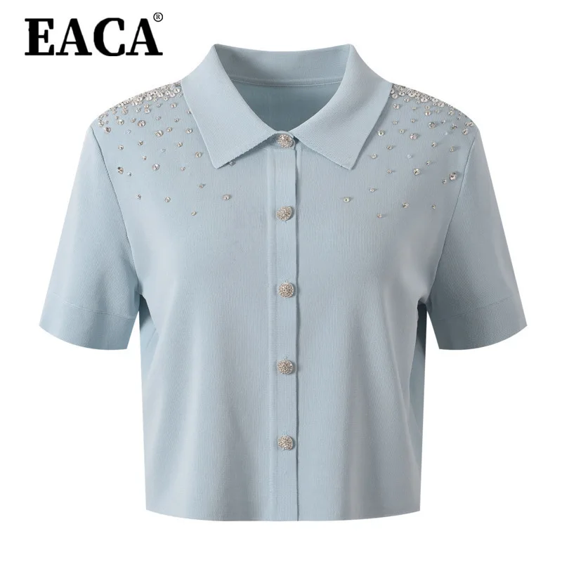 EACA The 2025 Summer High-quality Beaded Lapel Single-breasted Fashionable Multi-functional Niche Knitted T-shirt Top For Women
EACA The 2025 Summer High-quality Beaded Lapel Single-breasted Fashionable Multi-functional Niche Knitted T-shirt Top For Women