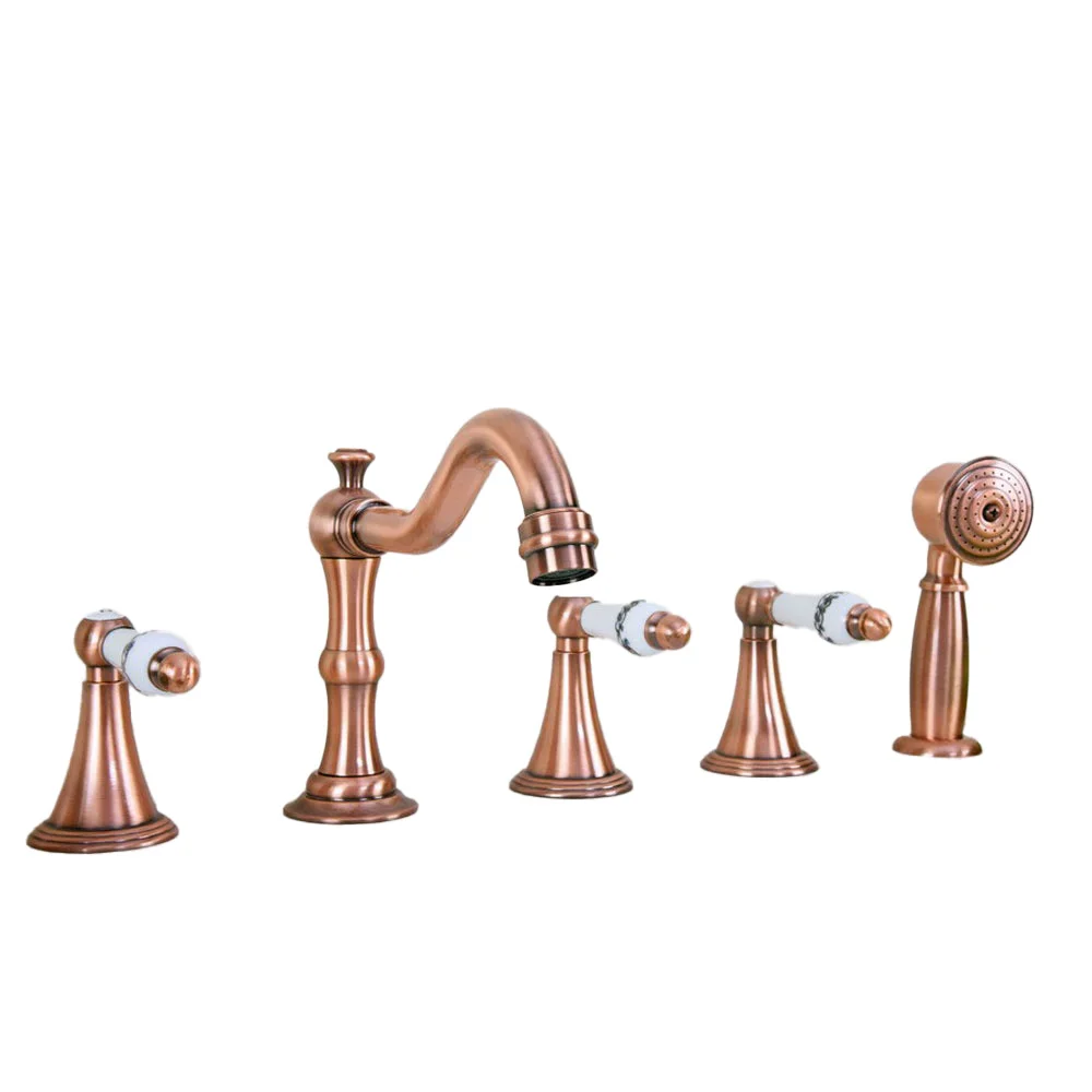 Antique Red Copper Five Hole Deck Mount Bathroom Tub Faucet Set with Handheld Shower Spray Head Mixer Tap Dtf213
Antique Red Copper Five Hole Deck Mount Bathroom Tub Faucet Set with Handheld Shower Spray Head Mixer Tap Dtf213