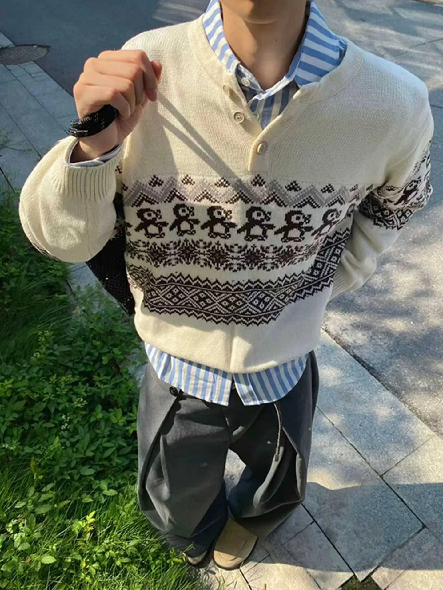 Мужской вязаный свитер-хенли с узором «Пингвин» для зимы, повседневный, американский модный бренд, дизайн Foulard Island
Мужской вязаный свитер-хенли с узором «Пингвин» для зимы, повседневный, американский модный бренд, дизайн Foulard Island