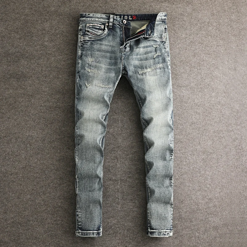 Street Fashion Designer Men Jeans Retro Washed Blue Stretch Slim Fit Patched Ripped Jeans Men Vintage Denim Pants Hombre
Street Fashion Designer Men Jeans Retro Washed Blue Stretch Slim Fit Patched Ripped Jeans Men Vintage Denim Pants Hombre