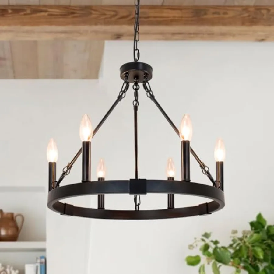 19.5" s Wagon Wheel Chandelier, Farmhouse Metal Round Industrial Kitchen Island Pendant Light for Living Dining Room Foyer Entr
19.5" s Wagon Wheel Chandelier, Farmhouse Metal Round Industrial Kitchen Island Pendant Light for Living Dining Room Foyer Entr