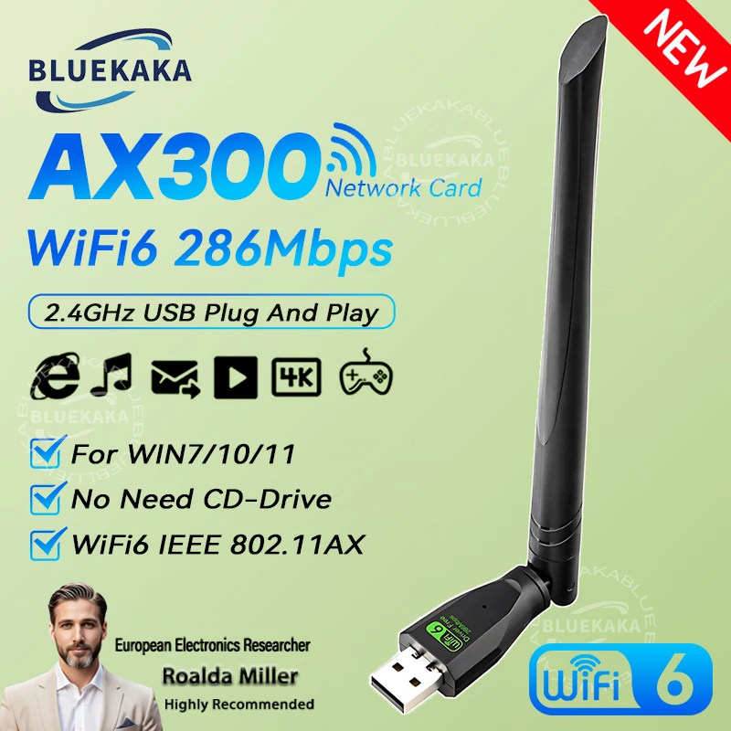 WIFI 6 USB-адаптер AX300 Сетевая карта USB-ключ 2,4 ГГц 286 Мбит/с Беспроводной ключ-приемник с антенной для Win7/10/11 Drive Free
WIFI 6 USB-адаптер AX300 Сетевая карта USB-ключ 2,4 ГГц 286 Мбит/с Беспроводной ключ-приемник с антенной для Win7/10/11 Drive Free