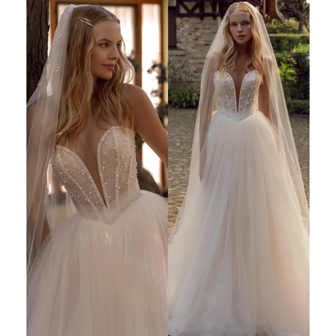 Tulle Boho Wedding Dresses for Brides Sweetheart Corset Vestido de Novia Beading Party Dress Elegant Pageant Gown Customized
Tulle Boho Wedding Dresses for Brides Sweetheart Corset Vestido de Novia Beading Party Dress Elegant Pageant Gown Customized