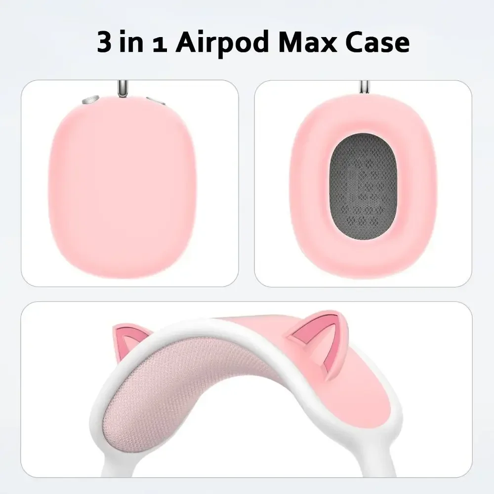 3 in 1 Cat Ears Design Silicone Headband Protective Case Earpads Cover Shockproof Headphone Accessories Suitable for AirPods Max
3 in 1 Cat Ears Design Silicone Headband Protective Case Earpads Cover Shockproof Headphone Accessories Suitable for AirPods Max