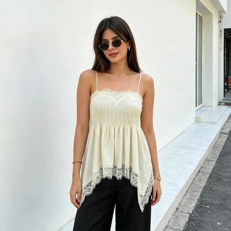 ZHIO Pleated Lace Camisole Tops For Women Summer 2026 Sexy Backless Top With Straps Women's Street Style Going Out Slip Top
ZHIO Pleated Lace Camisole Tops For Women Summer 2026 Sexy Backless Top With Straps Women's Street Style Going Out Slip Top