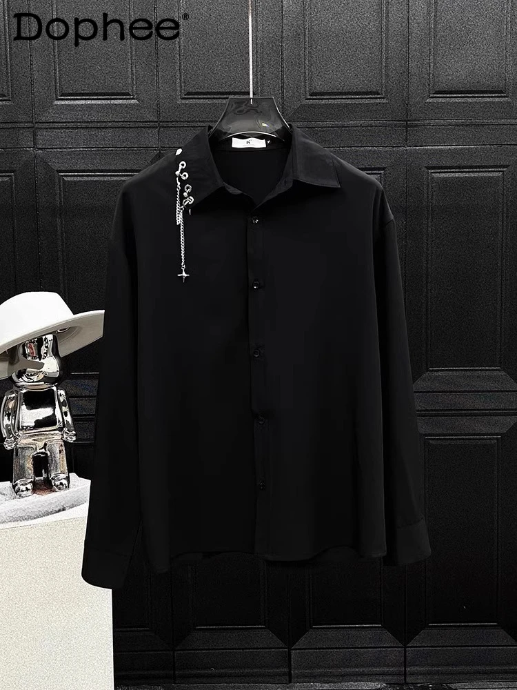 Men's 2025 Spring New Metal Chain Design Shirts Men's Niche Loose Stylish Trendy Tops Male Fashion Long Sleeve Solid Color Shirt
Men's 2025 Spring New Metal Chain Design Shirts Men's Niche Loose Stylish Trendy Tops Male Fashion Long Sleeve Solid Color Shirt